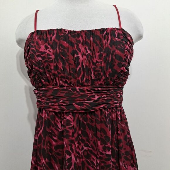 Oleg Cassini Floral Print Chiffon Knee Length Burgundy/Black Size 14 - Picture 14 of 16